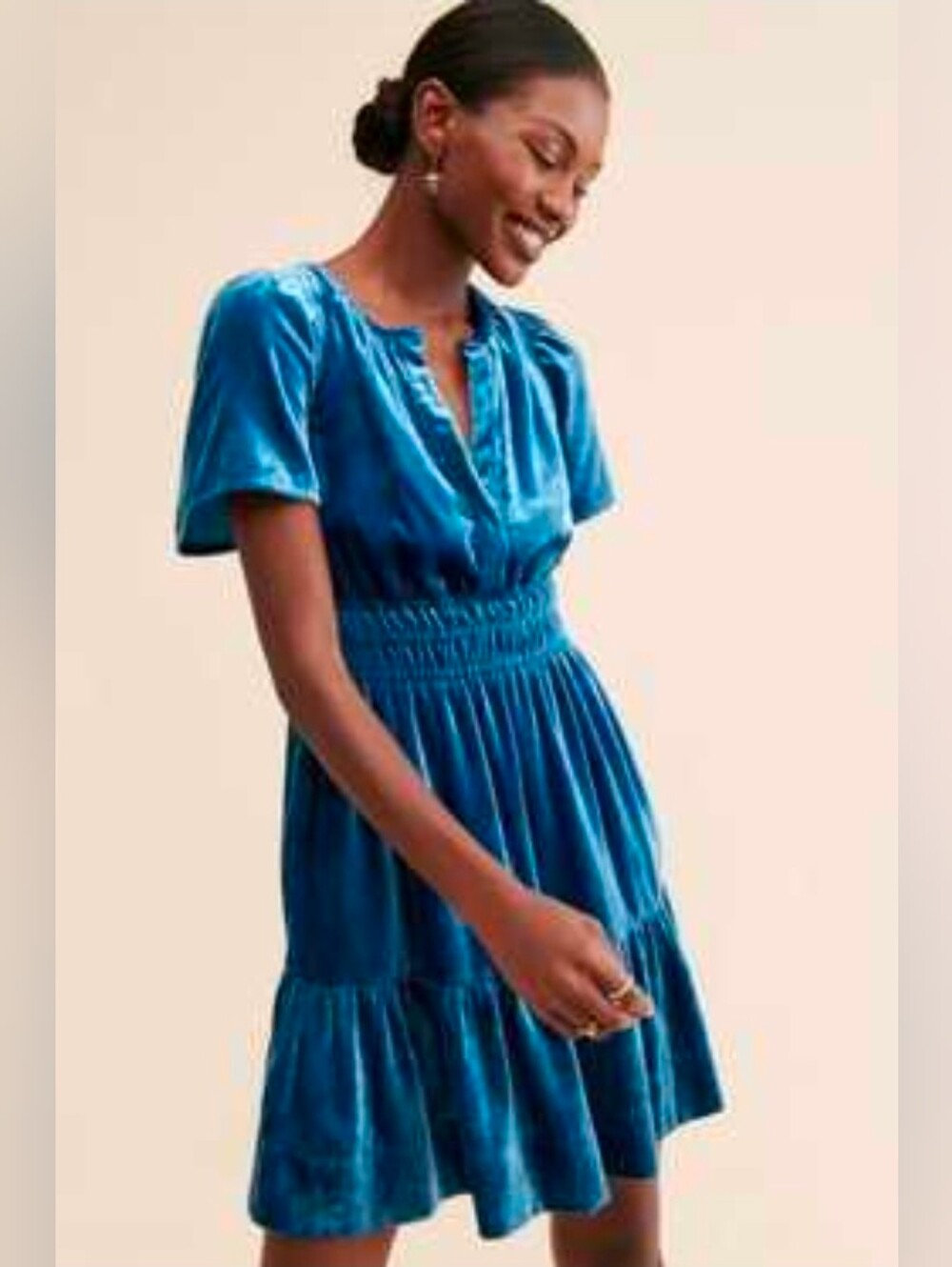 Anthropologie Blue Velvet Somerset Short Dress Women Size XS